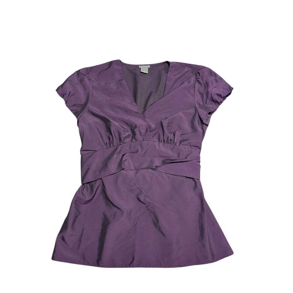 Ann Taylor Purple V-Neck Cap Sleeve Blouse